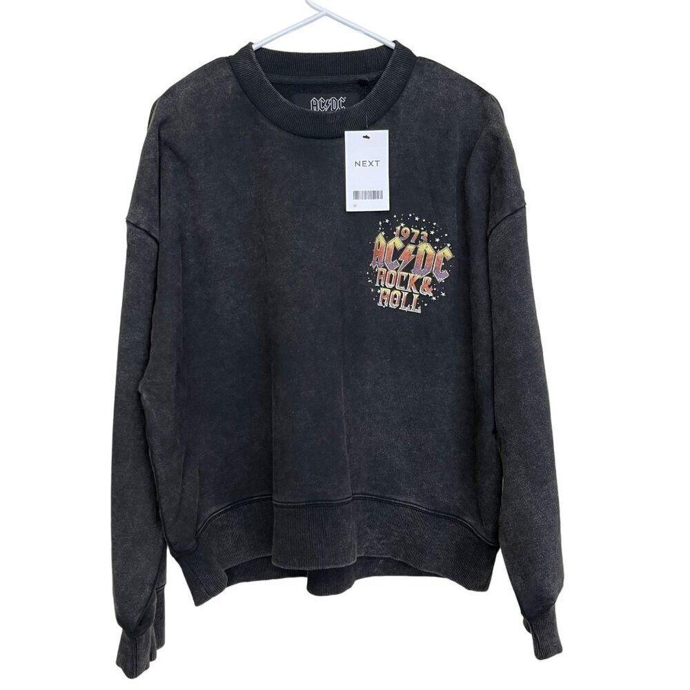 Black Unisex Washed AC/DC Rock Oversized Graphic Band Sweatshirt NWT Medium
